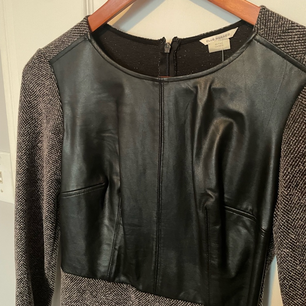CLUB MONACO LEATHER/TWEED L/S DRESS - Picture 2 of 4